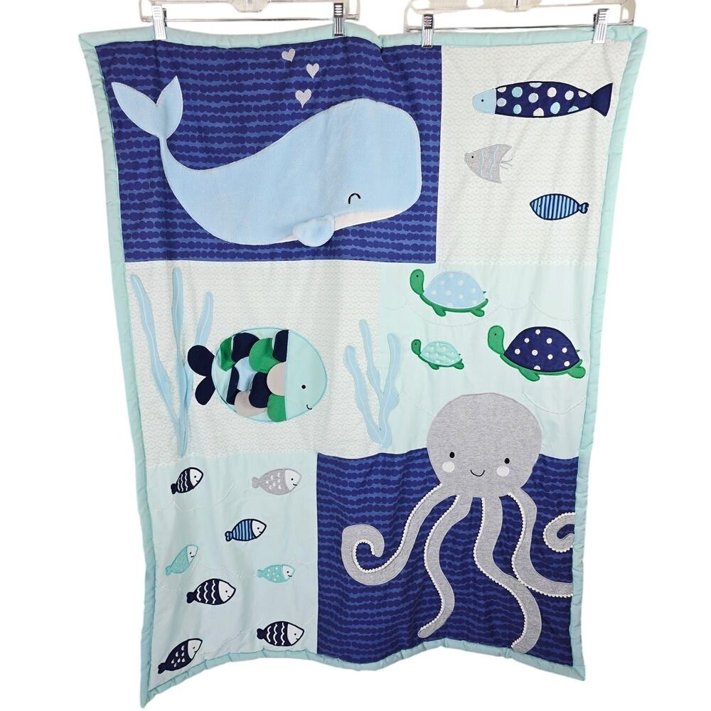 Lambs & Ivy Aquatic Fish Octopus Whale Novelty Crip Lightweight Bed Spread